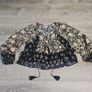 Floral Black and Cream Women's Top